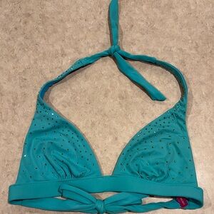 Vintage Victoria’s Secret Teal Halter Bikini Top with Rhinestones